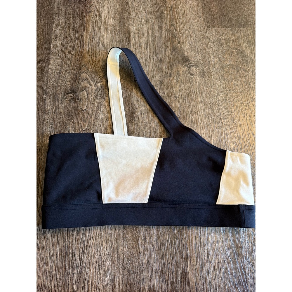 Le Ore Women Black White One Shoulder Colorblock Sports Bra Asymmetric Large